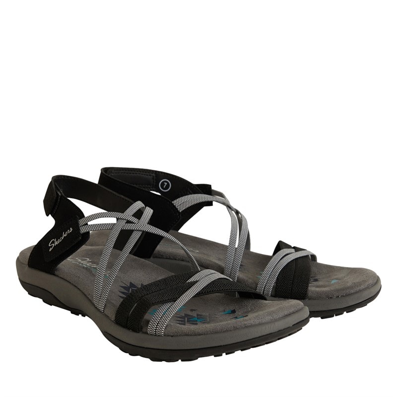 SKECHERS Womens Reggae Slim Takes Two Sandals Black/Charcoal - Image 1