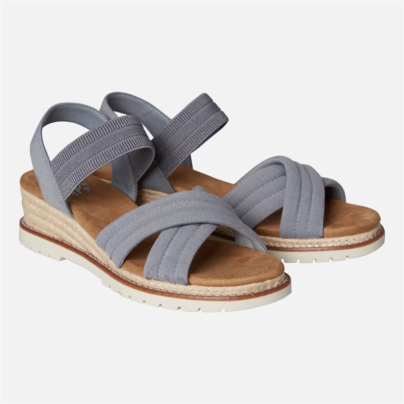 SKECHERS Womens Bobs Desert Kiss Sweet Crossing Wedge Sandals Grey - Image 1
