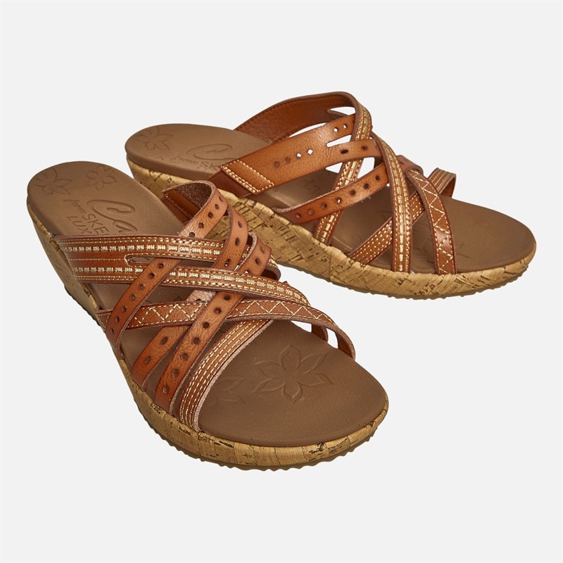 SKECHERS Womens Beverlee Hot Spring Wedge Sandals Luggage Brown - Image 1