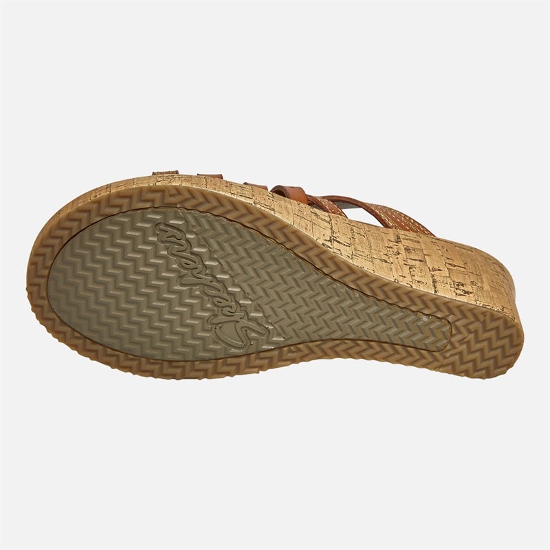 SKECHERS Womens Beverlee Hot Spring Wedge Sandals Luggage Brown - Image 3