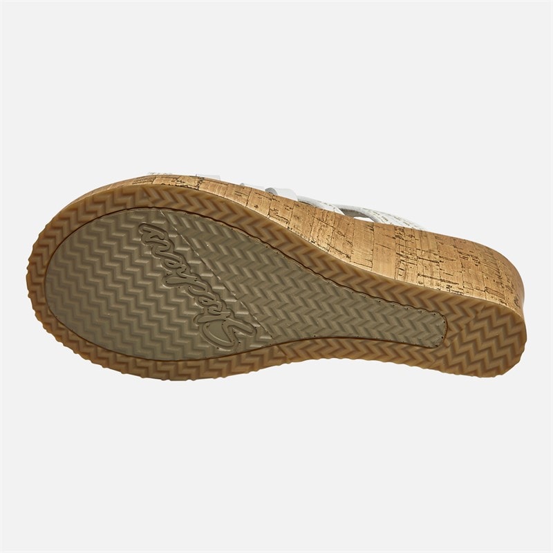 SKECHERS Womens Beverlee Hot Spring Wedge Sandals White - Image 3