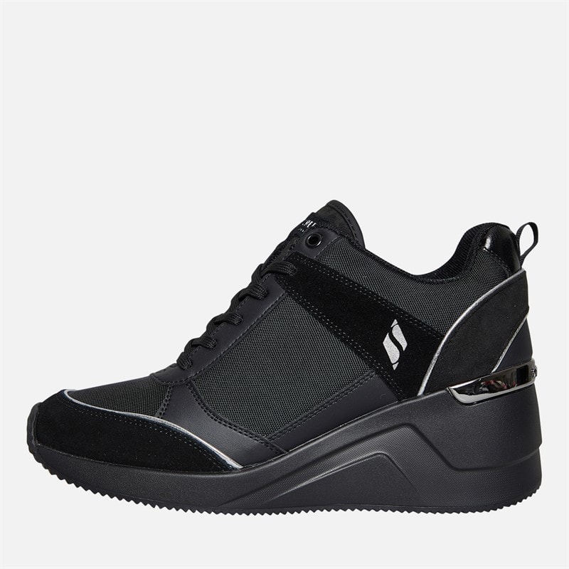 SKECHERS Womens Million High N Fly Wedge Trainers Black - Image 1