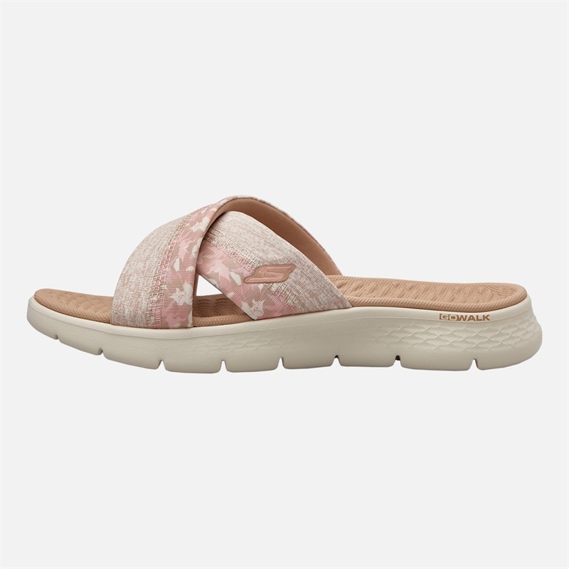 SKECHERS Womens Go Walk Flex Elsa Cross Strap Sliders Taupe/Multi - Image 1