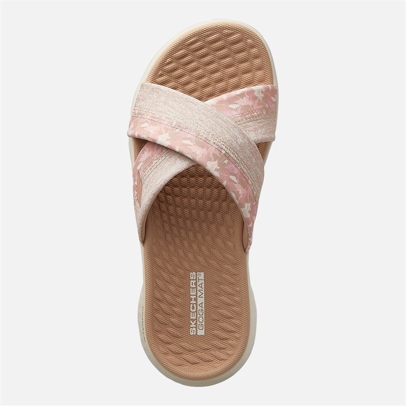 SKECHERS Womens Go Walk Flex Elsa Cross Strap Sliders Taupe/Multi - Image 4