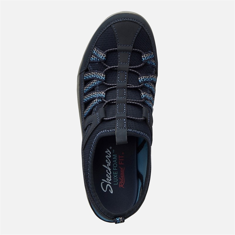 SKECHERS Womens Reggae Fest 2.0 What A View Sandals Navy Mesh/Duraback/Grey Trim - Image 4