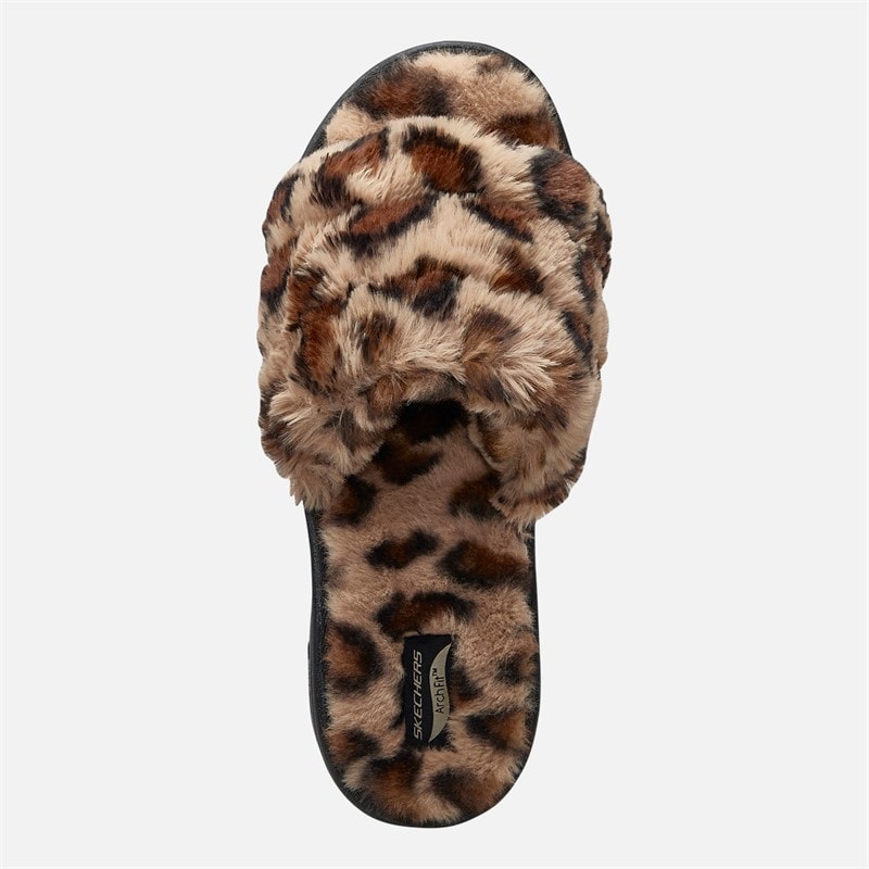 SKECHERS Womens Furreal Arch Fit Lounge Slippers Leopard - Image 4
