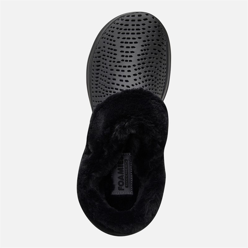 SKECHERS Womens Go Walk 5 Cozy Embrace Slippers Black/Black - Image 4