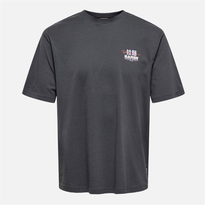 ONLY & SONS Mens Tristan Relax T-Shirt Grey Pinstripe/Yokohama Ramen - Image 2