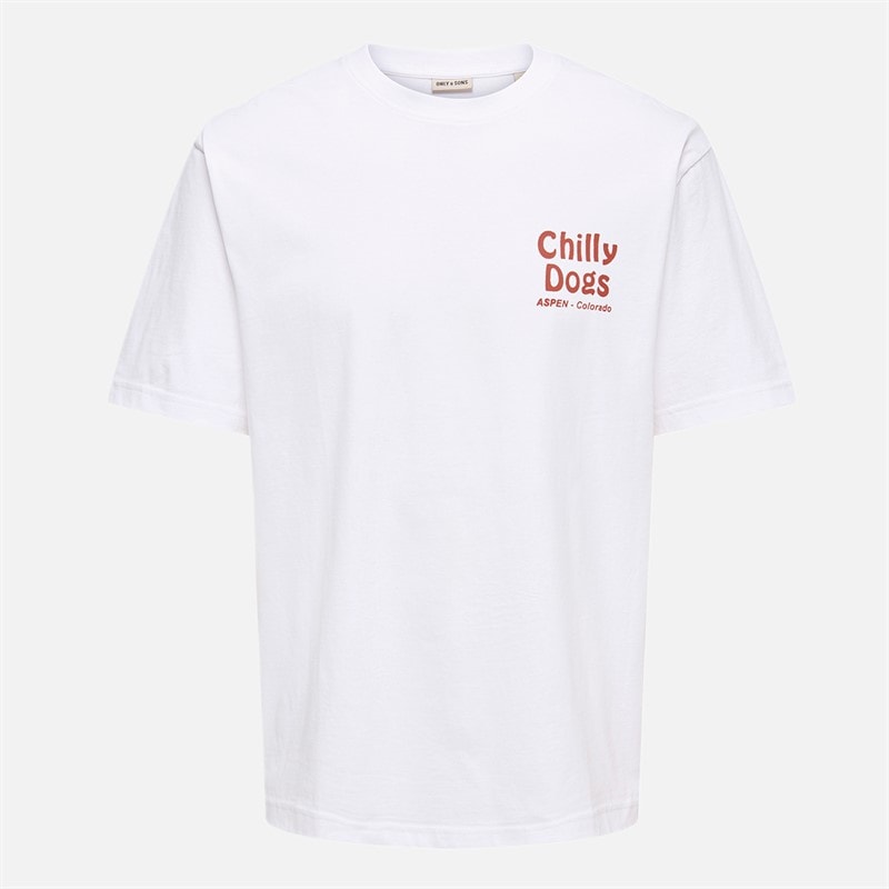 ONLY & SONS Mens Tristan Relax T-Shirt Bright White/Chilli Dogs - Image 2