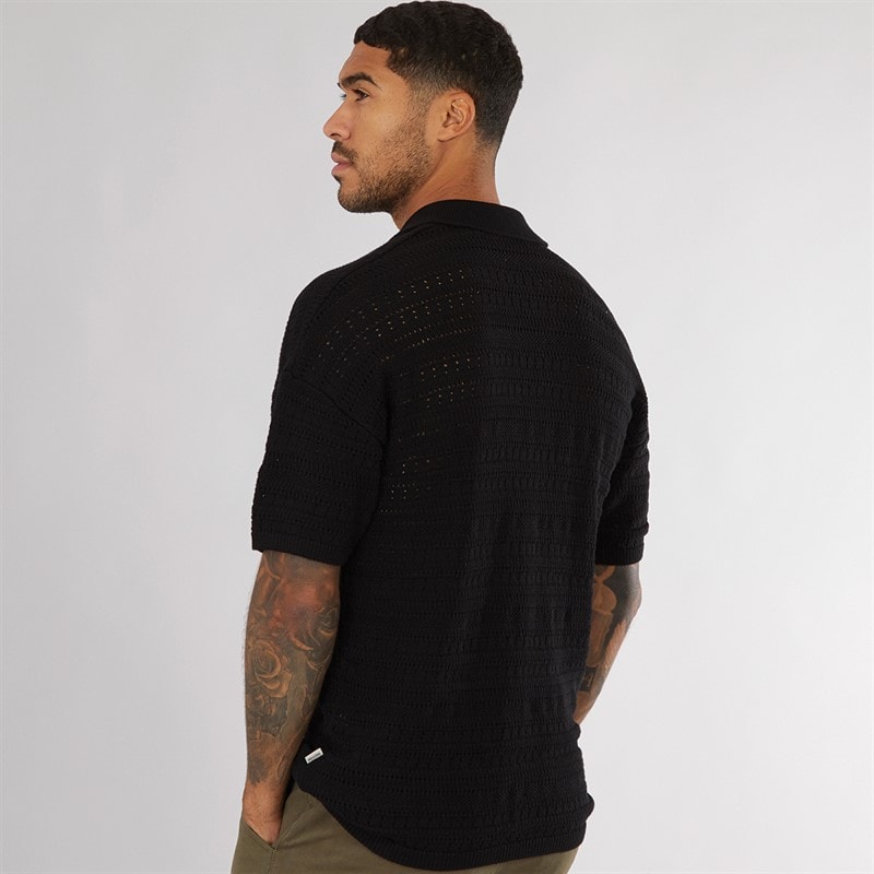 ONLY & SONS Mens Grayson Chochet Polo Shirt Black - Image 2