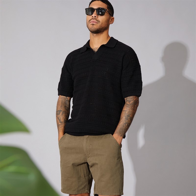 ONLY & SONS Mens Grayson Chochet Polo Shirt Black - Image 3
