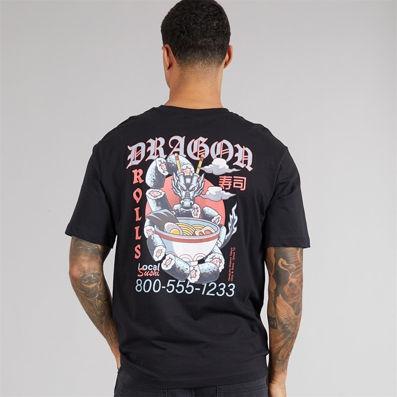ONLY & SONS Mens Tristan Relaxed T-Shirt Black/Sushi - Image 3