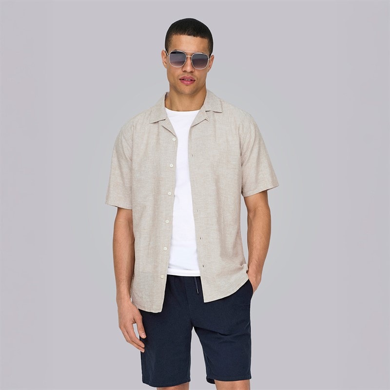 ONLY & SONS Mens Caiden Sol Res Short Sleeve Shirt Chinchilla - Image 5