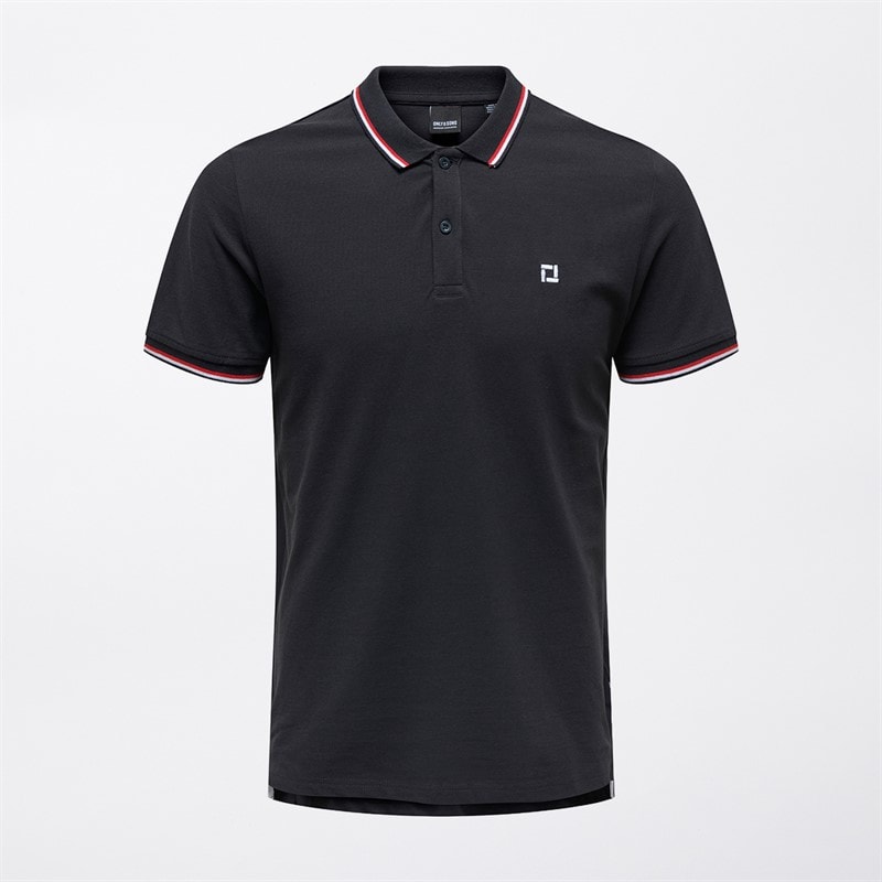 ONLY & SONS Mens Fletcher Slim Polo Shirt Dark Navy/Bright White/Fiery Red - Image 1