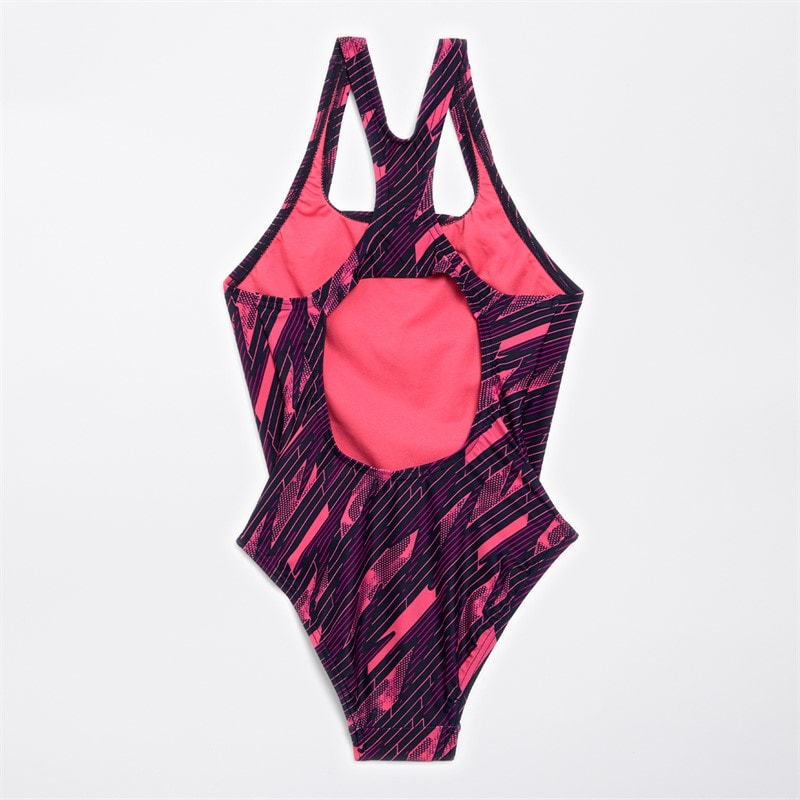 Speedo Girls Hyperboom Allover Medalist Swimsuit True Navy/Electric Pink - Image 2