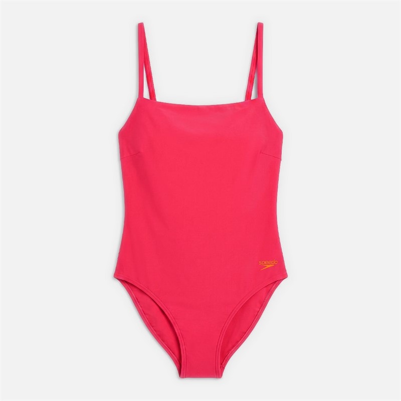 Speedo Womens Adjustable Thin Strap One Piece Swimsuit Raspbery Fill/Vermilion/Punch