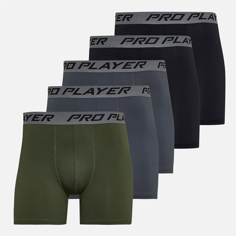 Pro Player Mens Performance Five Pack Boxer Briefs Olive/Black/Grey - Image 1