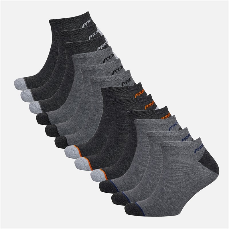 Pro Player Mens Twelve Pack No Show Socks Grey/Multi