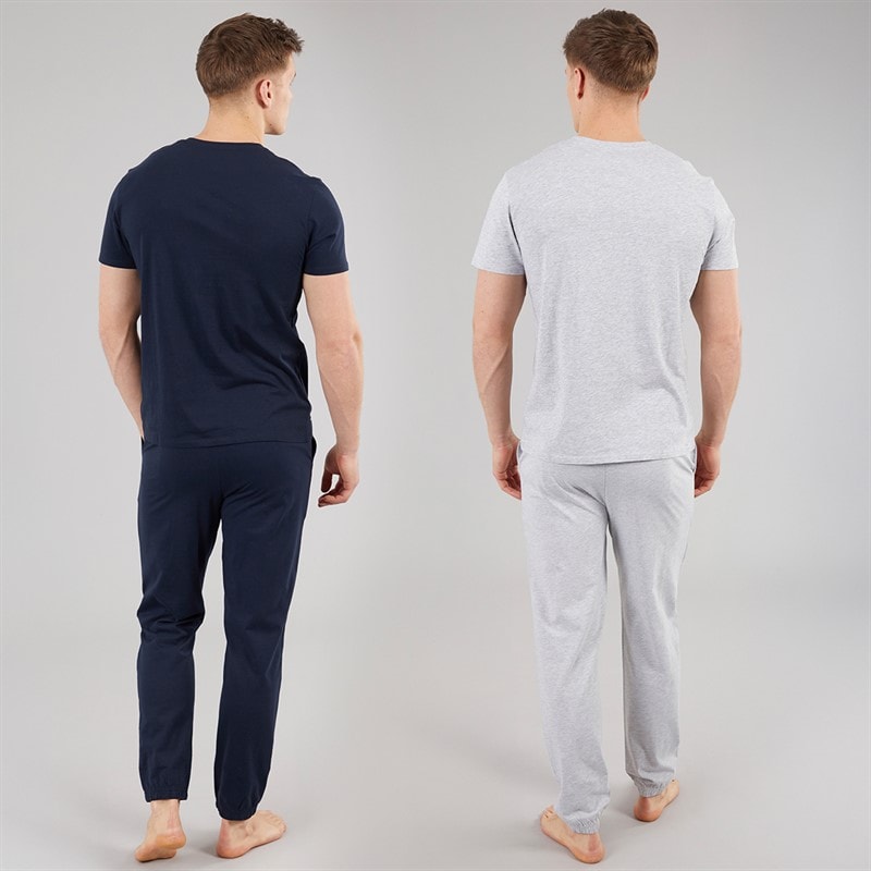 THREADBARE Mens Ledger Two Pack T-Shirt And Joggers Pyjama Set Navy/Grey Marl - Image 2