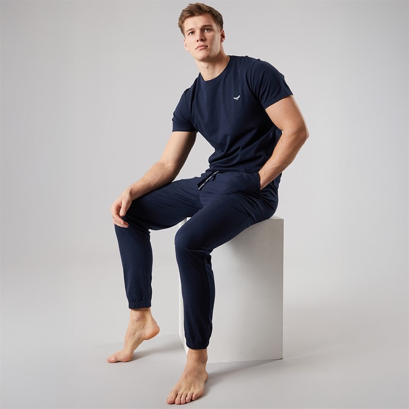 THREADBARE Mens Ledger Two Pack T-Shirt And Joggers Pyjama Set Navy/Grey Marl - Image 4