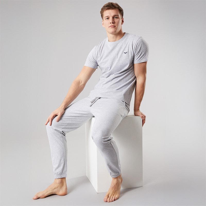 THREADBARE Mens Ledger Two Pack T-Shirt And Joggers Pyjama Set Navy/Grey Marl - Image 5