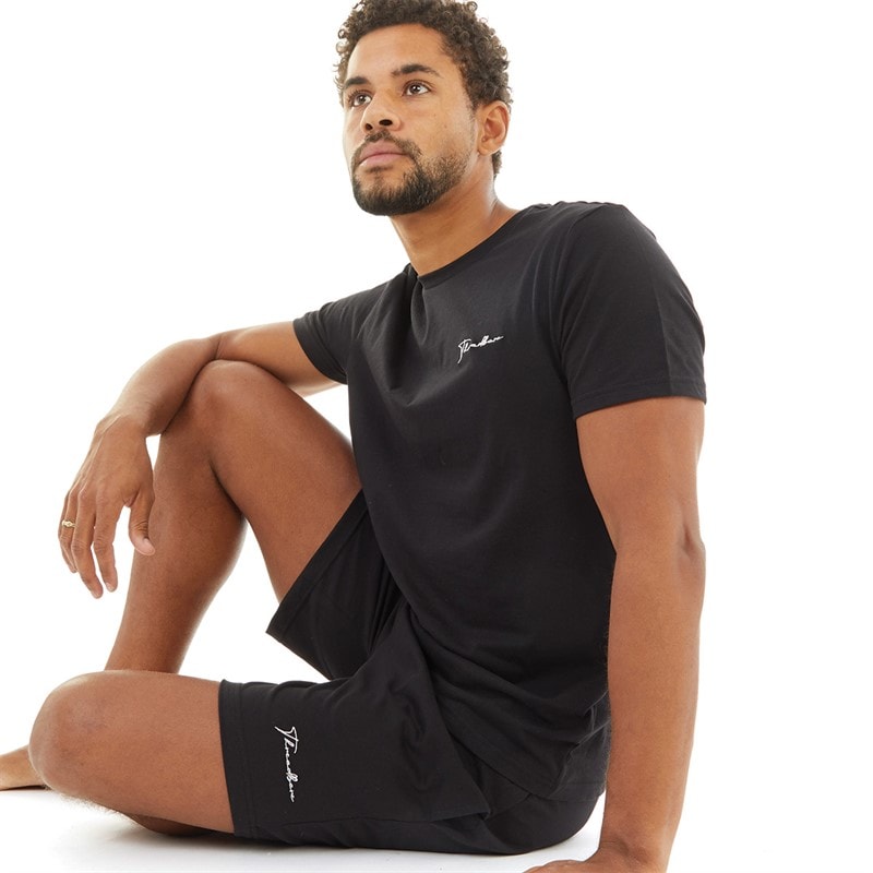 THREADBARE Mens Wells T-Shirt And Shorts Pyjama Set Black - Image 1