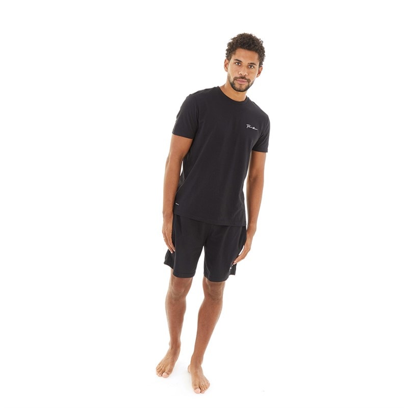 THREADBARE Mens Wells T-Shirt And Shorts Pyjama Set Black - Image 4