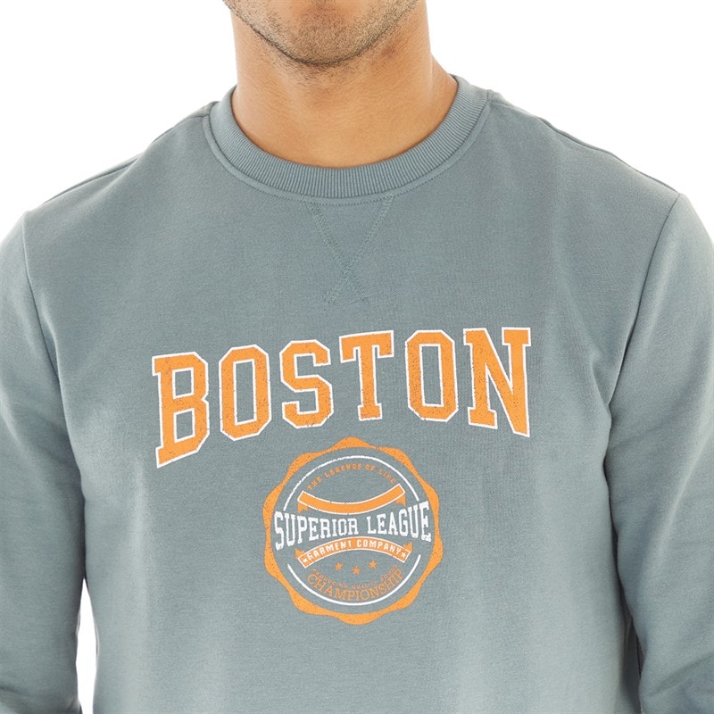 THREADBARE Mens Deeming Crew Neck Sweatshirt Goblin Blue - Image 3