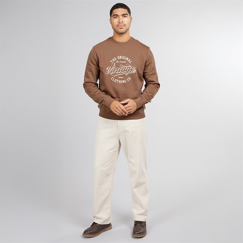 THREADBARE Mens Freeman Crew Neck Sweatshirt Deep Taupe - Image 3