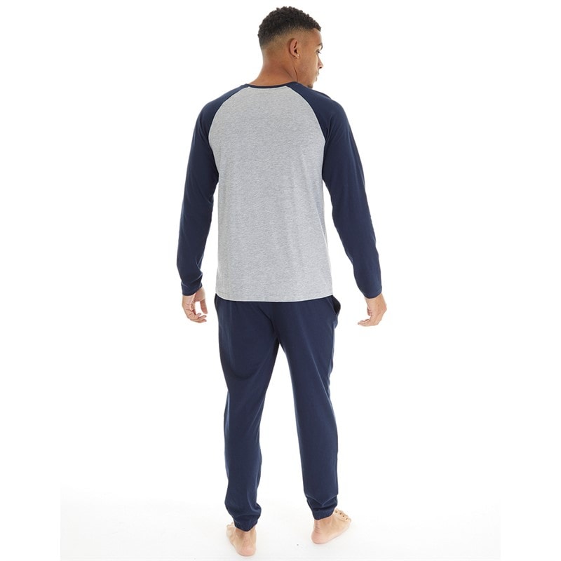 THREADBARE Mens Pyjama Set Grey Marl/Navy - Image 2
