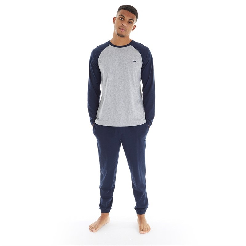 THREADBARE Mens Pyjama Set Grey Marl/Navy - Image 3