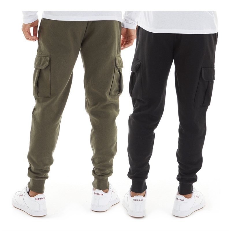 THREADBARE Mens Two Pack Stefan Cargo Joggers Black/Khaki - Image 2