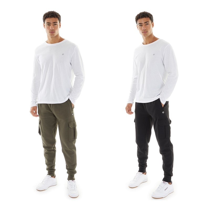 THREADBARE Mens Two Pack Stefan Cargo Joggers Black/Khaki - Image 3