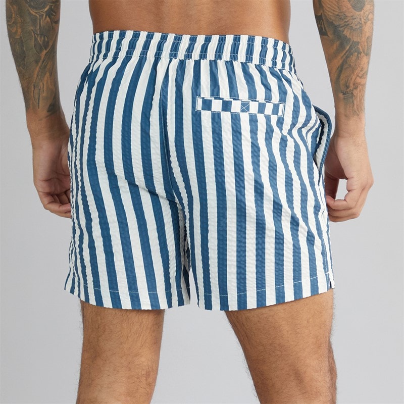 THREADBARE Mens Printed Charger Seersucker Swim Shorts Vintage Blue - Image 2