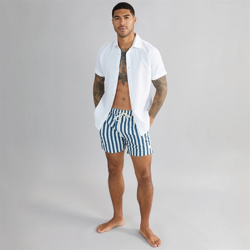 THREADBARE Mens Printed Charger Seersucker Swim Shorts Vintage Blue - Image 3
