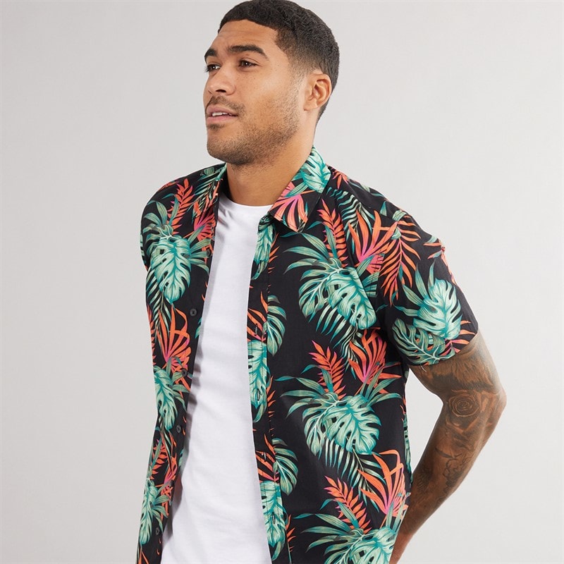 THREADBARE Mens Knight Short Sleeve Shirt Black - Image 3