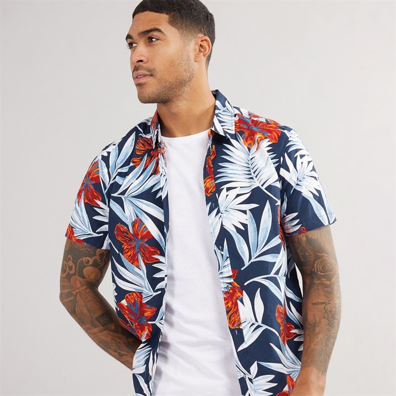 THREADBARE Mens Windate Short Sleeve Shirt Navy - Image 1