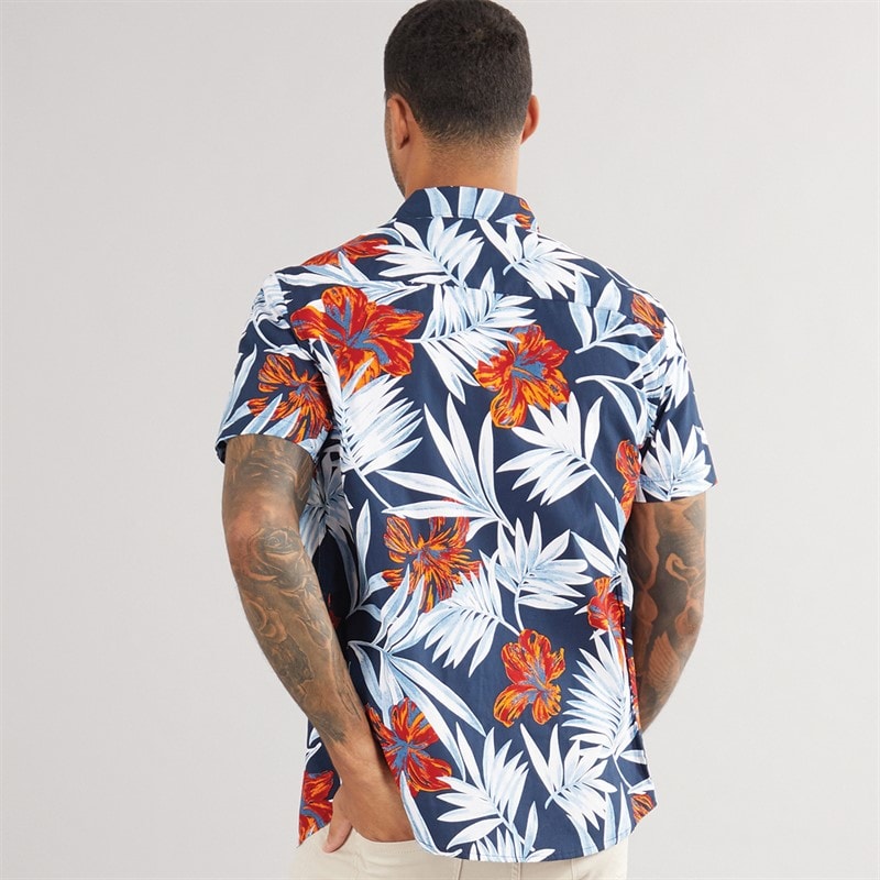 THREADBARE Mens Windate Short Sleeve Shirt Navy - Image 2