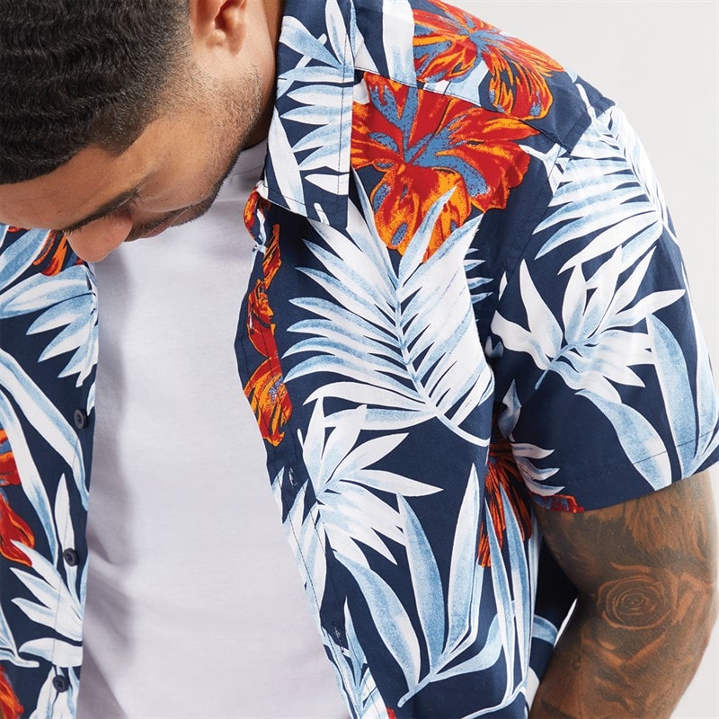 THREADBARE Mens Windate Short Sleeve Shirt Navy - Image 3