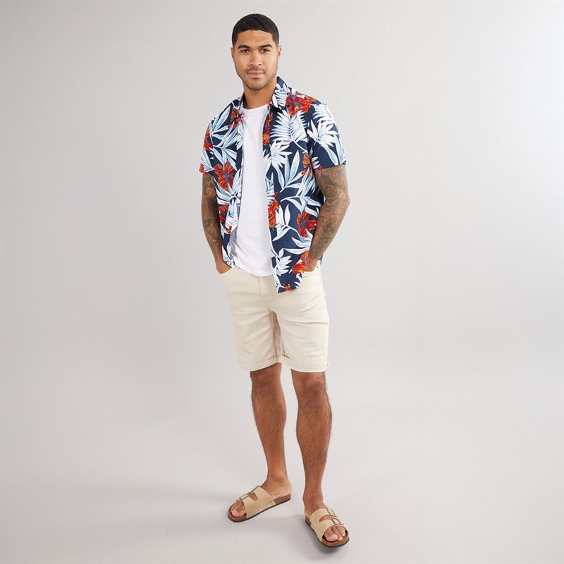 THREADBARE Mens Windate Short Sleeve Shirt Navy - Image 4