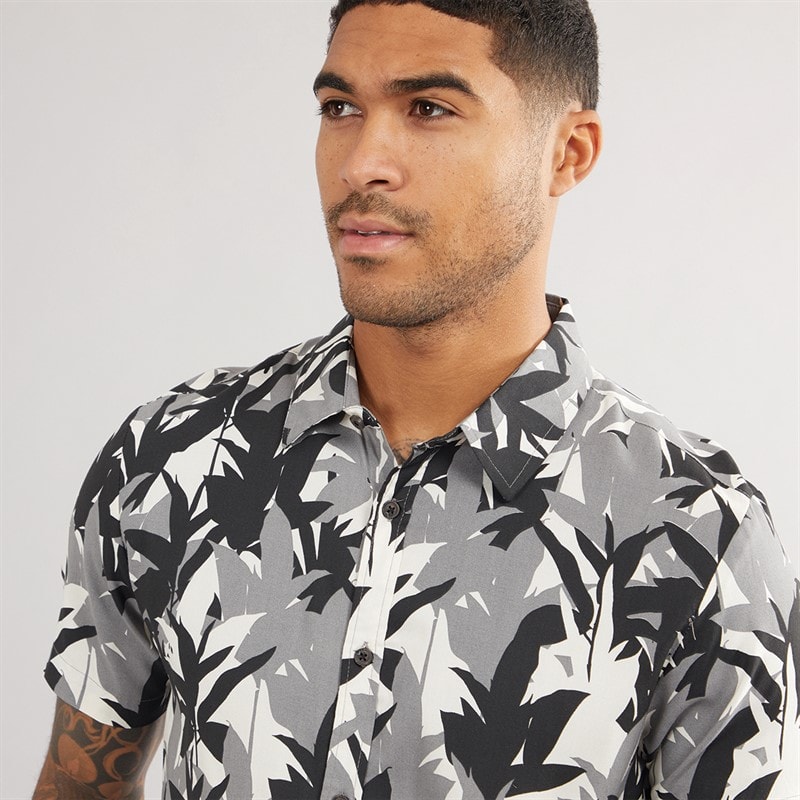 THREADBARE Mens Jungle Short Sleeve Shirt Black - Image 3
