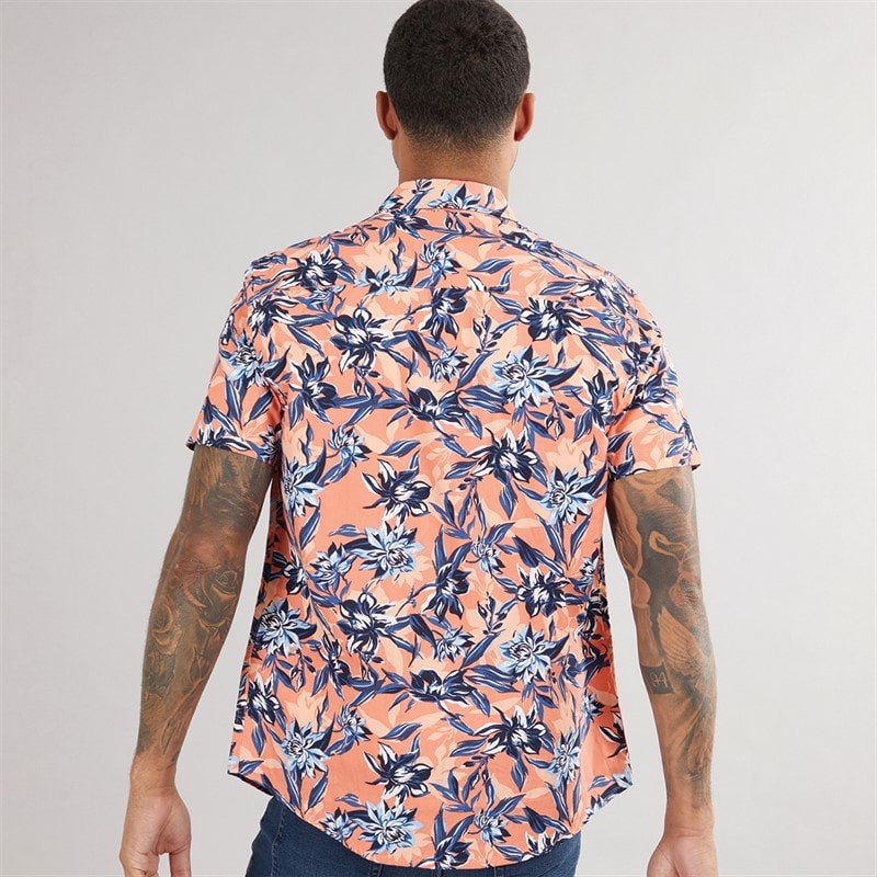 THREADBARE Mens Latham Short Sleeve Shirt Peach - Image 2