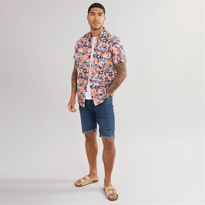 THREADBARE Mens Latham Short Sleeve Shirt Peach - Image 4