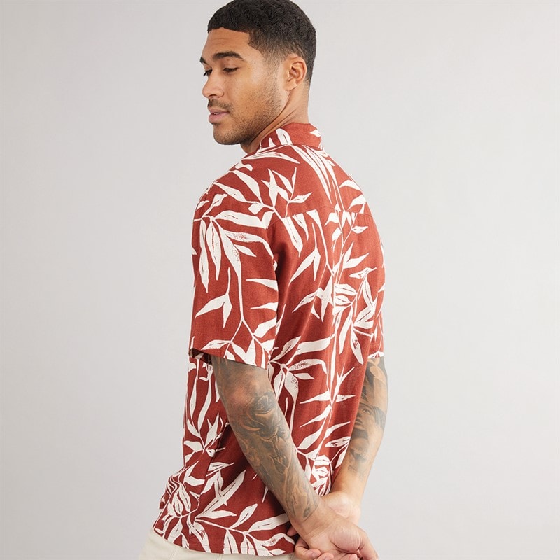 THREADBARE Mens Bamba Short Sleeve Shirt Rust - Image 2