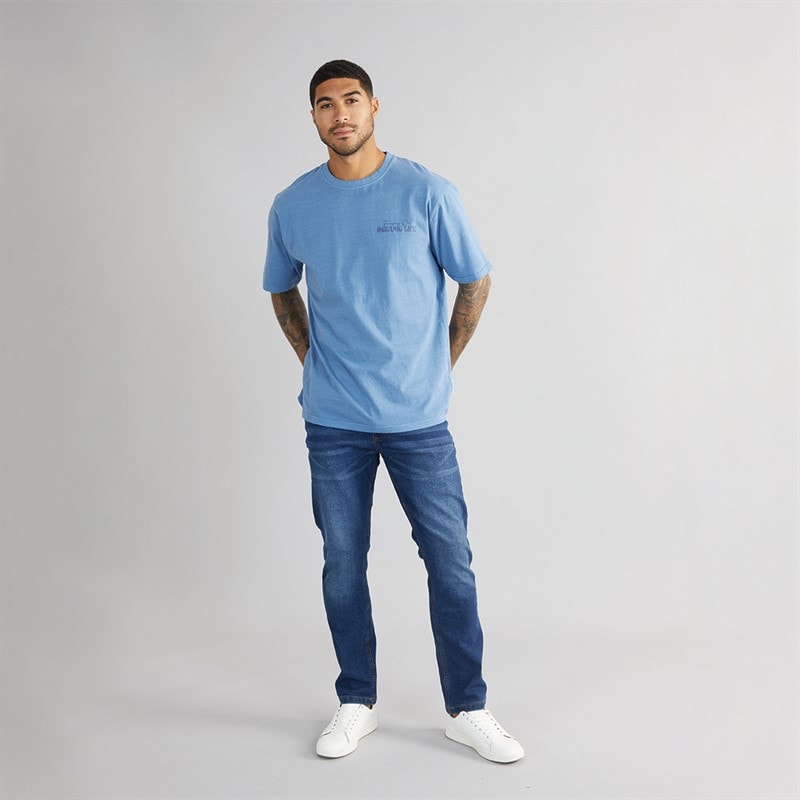 THREADBARE Mens Isling Slim Fit Jeans Mid Wash - Image 4