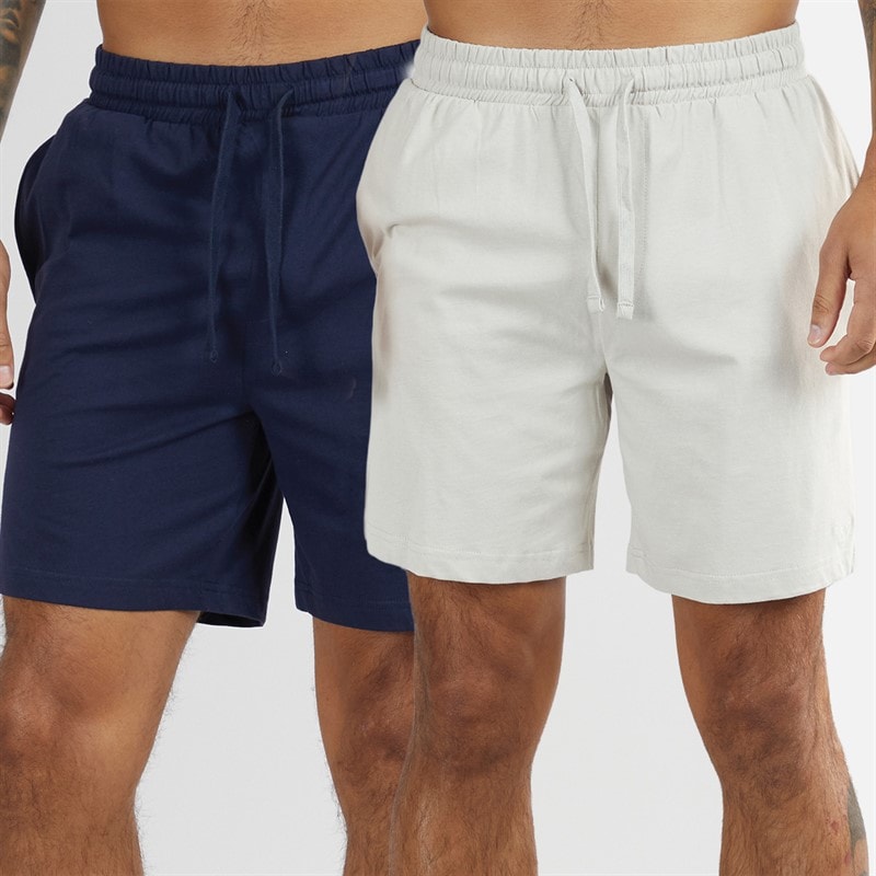 THREADBARE Mens Two Pack Emer Lounge Shorts Navy/Stone - Image 1