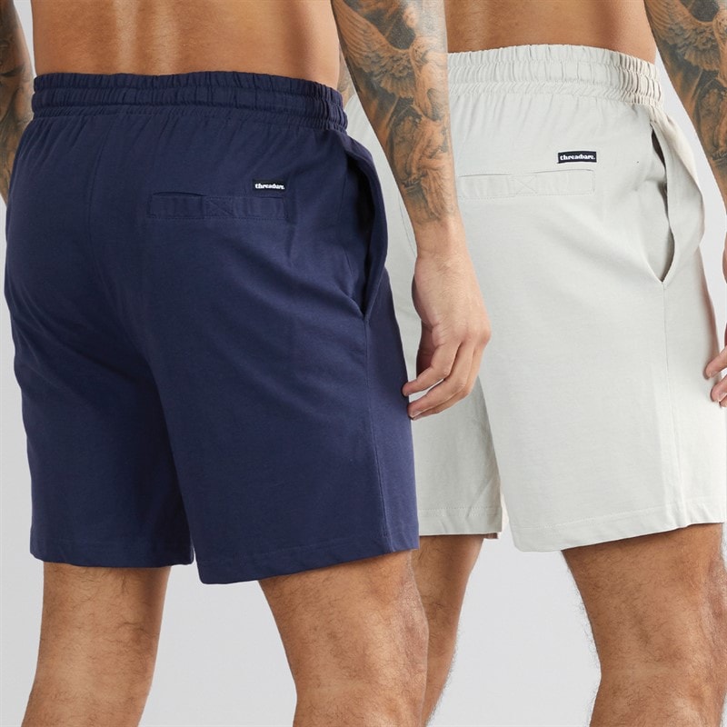 THREADBARE Mens Two Pack Emer Lounge Shorts Navy/Stone - Image 2