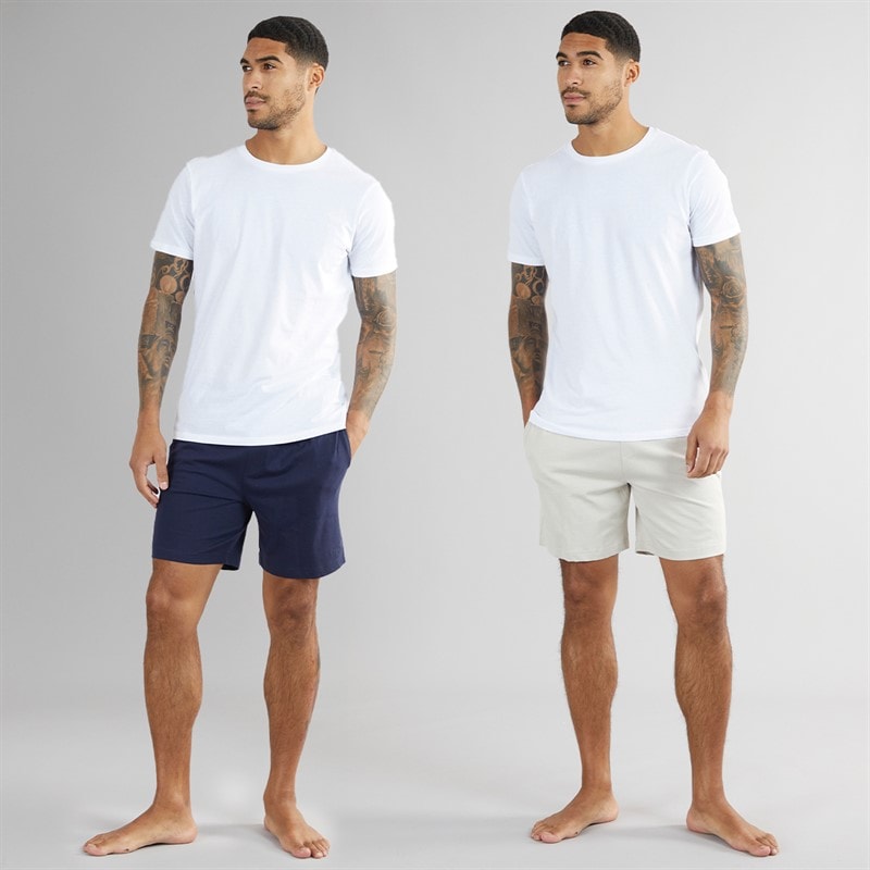 THREADBARE Mens Two Pack Emer Lounge Shorts Navy/Stone - Image 3