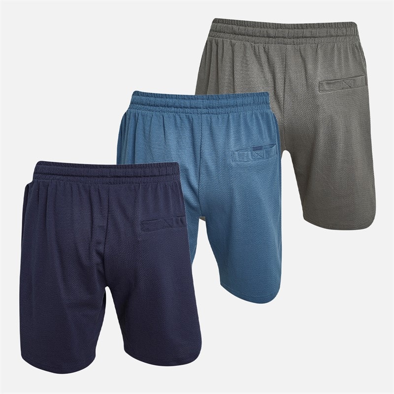 THREADBARE Mens Three Pack Dav Lounge Shorts Denim Blue/Navy/Slate - Image 2