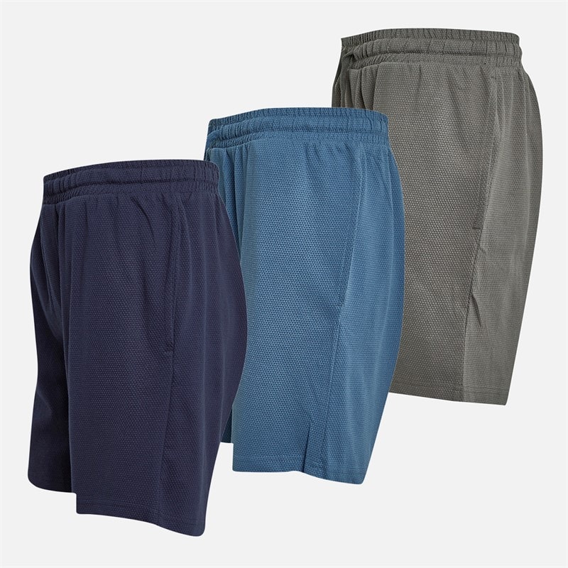THREADBARE Mens Three Pack Dav Lounge Shorts Denim Blue/Navy/Slate - Image 3